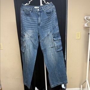 Fashion Nova Denim Cargo Pants Size 9